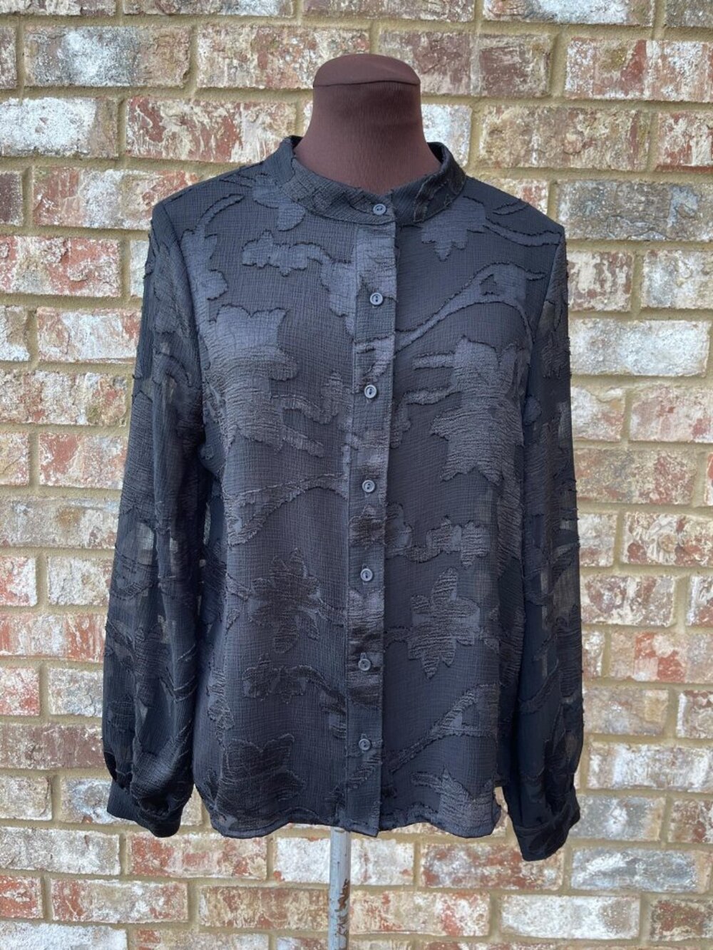 NWT Anthropologie Amadi Marizia Textured Sheer Brocade Buttondown Black Top Sz S